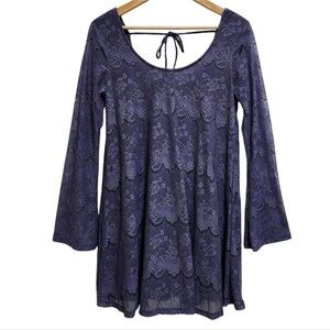 Altar'd State Dress Size M Purple Lace Flare Long Sleeve Scoop Fairy Whimsygoth
